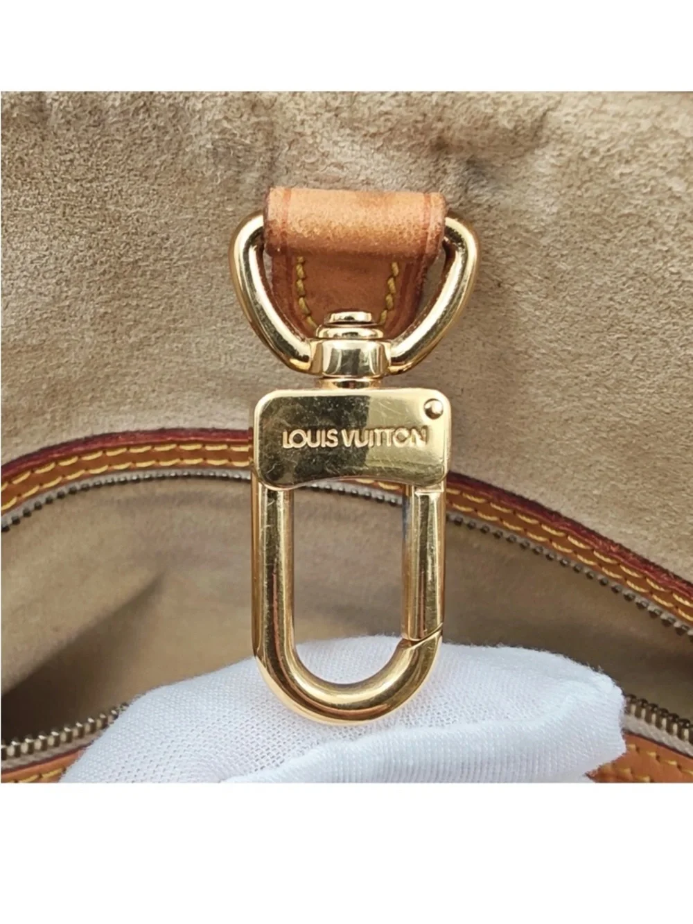Louis Vuitton Damier Azur Check Canvas Tote with Tan Leather & Gold Hardware - Picture 13 of 14